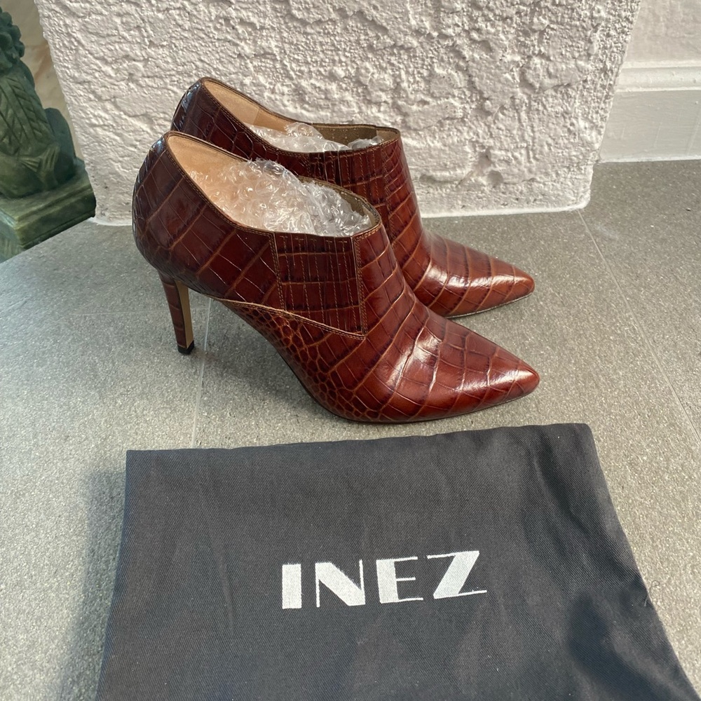 NEW INEZ MARISOL 70 in COCOA CROCO BOOTIE